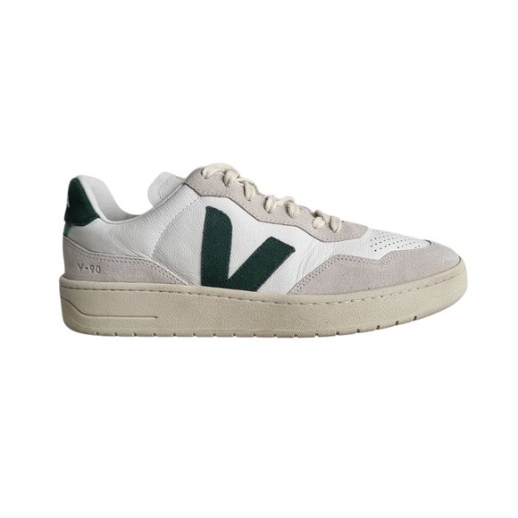 VEJA V90 Leather Sneakers in White/Cyprus Green Men's Size 45 EU 11.5 US - Picture 2 of 10